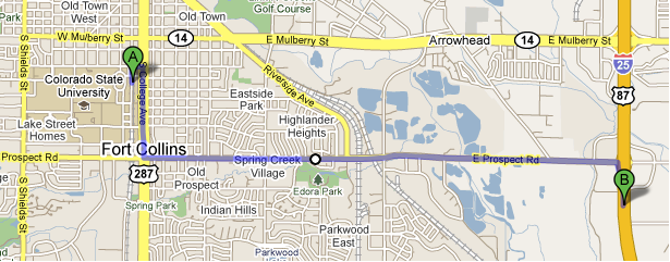 Google Map: I25 to CSU