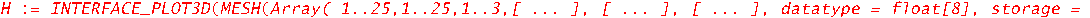 H := INTERFACE_PLOT3D(MESH(Array( 1..25,1..25,1..3,[ ... ], [ ... ], [ ... ], datatype = float[8], storage = rectangular, order = Fortran_order )), AXESLABELS(x, y, z))
