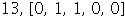 13, Array([0, 1, 1, 0, 0])