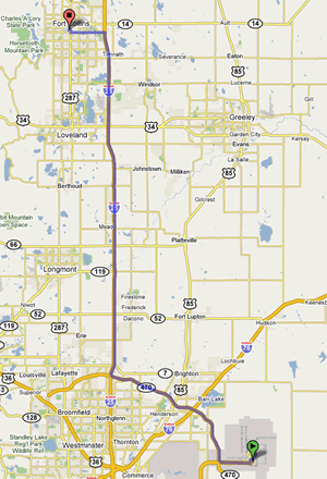 Google map: DIA to CSU